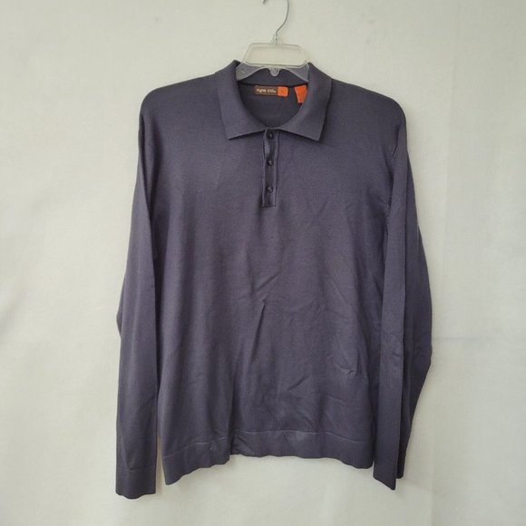 Nyne Sweater Mens XL Bamboo Long Sleeve 3-Button Collared Sweater Blue‎ Grey - Picture 1 of 11
